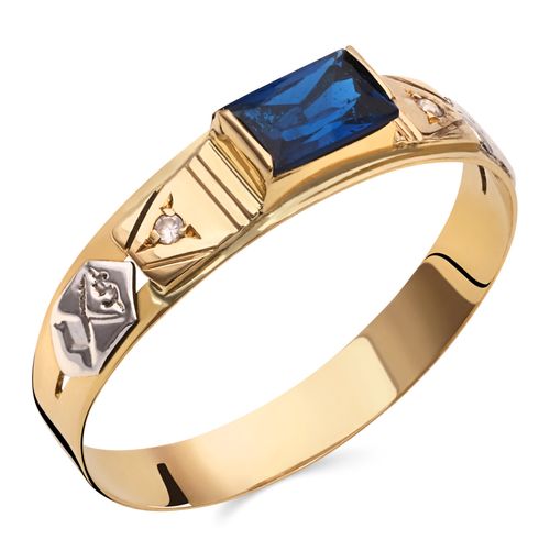Anel Formatura Pedra Sintética Retangular Azul Ouro Amarelo 196664