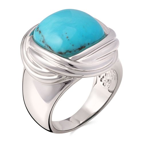 Anel Turquesa Quadrada Com Moldura Prata 196830