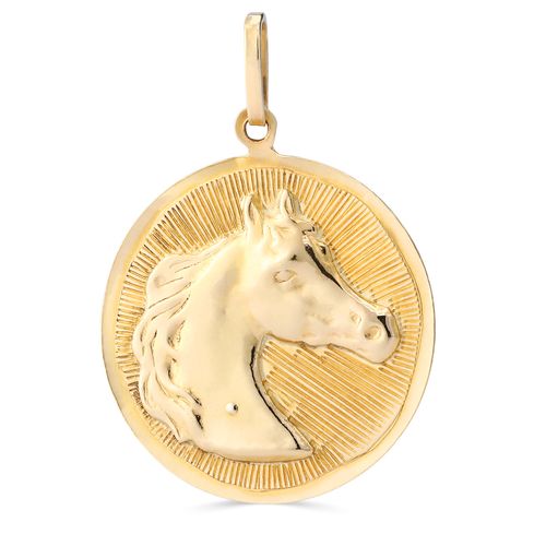 Pingente Medalha com Cavalo em Ouro Amarelo 18k 197357