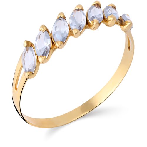 Meia Aliança de Ouro Amarelo com 7 Pedras Sinteticas Azuis 198899