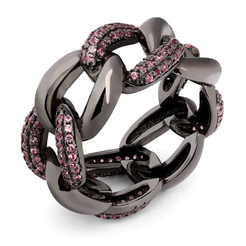 Aliança em Prata Luxo Trabalhada com Safiras Rosas 187732 Aliança em Prata Luxo Trabalhada com Safiras Rosas 187732