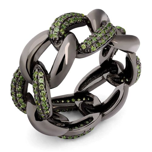 Aliança em Prata Luxo Trabalhado com 200 Chromediopsides 187755