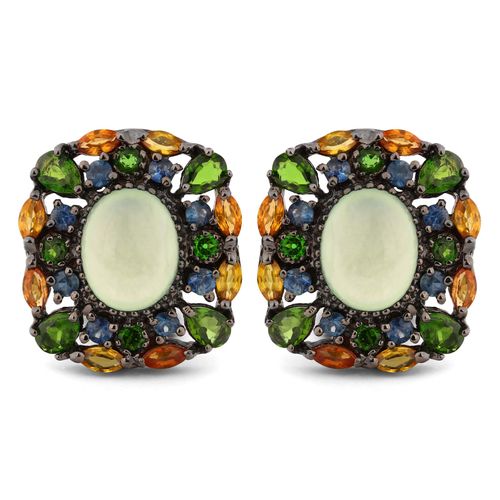 Par de Brinco em Prata Luxo com Prenita, Chromediopsides e Safiras Coloridas Aprox. 19,70 cts 188854