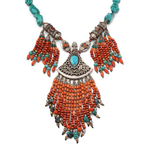 Colar Nepal Com Coral E Turquesa 152967 Colar Nepal Com Coral E Turquesa 152967