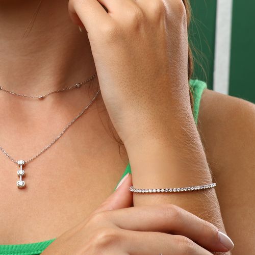 Pulseira em Ouro Branco 18k Riviera com 69 Diamantes - 17,5 cm 189244