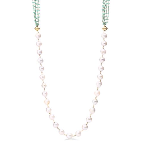Colar em Prata 925 Com Pérolas Barrocas e Esmeraldas 199362