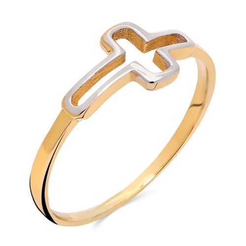 Anel em Ouro Cruz com Detalhes em Ouro Branco 190120