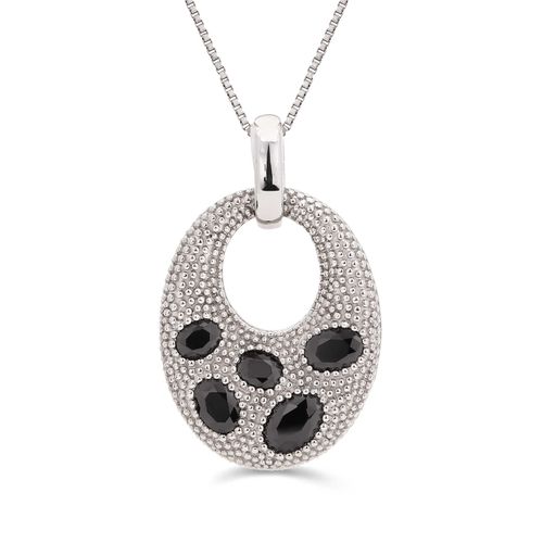 Pingente em Prata 925 Oval com Zirconias Negras - Corrente 45 cm 188386
