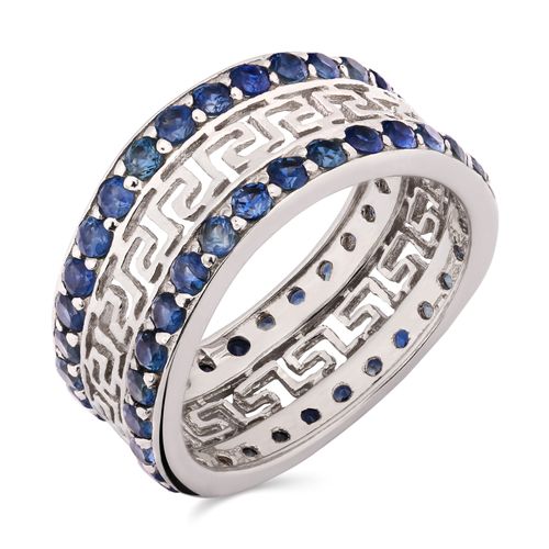 Aliança Inteira em Prata Luxo Vazada com Safiras Azuis 185507