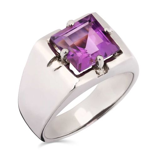 Anel em Prata 925 Quadradinho com Ametista 189682