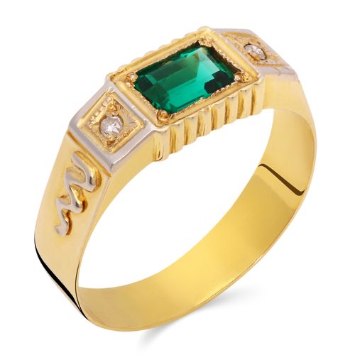 Anel em Ouro Amarelo Formatura De Medicina Com Obsidiana Esmeralda 196667