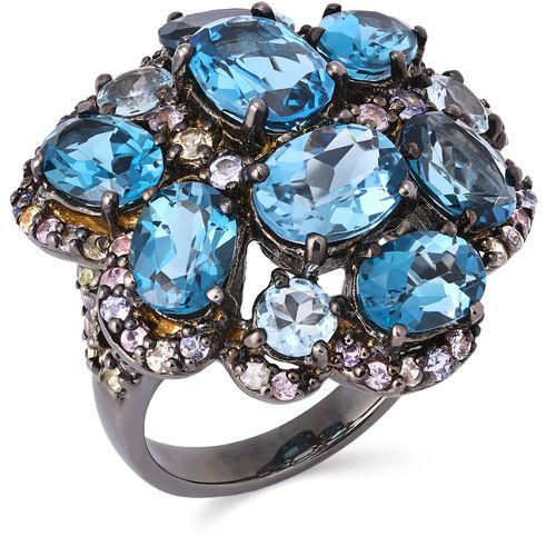 Anel em Prata Luxo com Topázios London Blue, Safiras Coloridas e Águas-Marinhas 189058