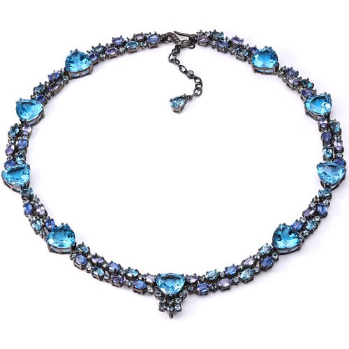 Colar  em Prata Luxo com London Blue, Kianitas, Tanzanitas, Topázios Azuis e Zircônias 192098