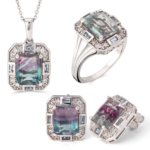 Conjunto em Prata Fluorita Bicolor 192916