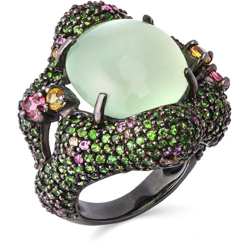 Anel Prata Luxo com Prenita Pedras Naturais 193025