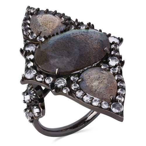 Anel em Prata Luxo Labradorita e Topázios Brancos 127180