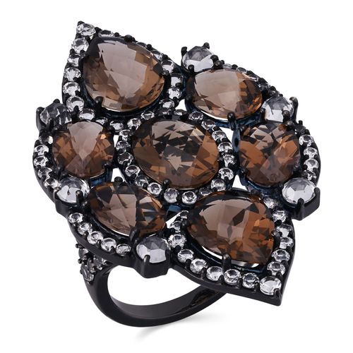 Anel em Prata Luxo Linha Setara de Smoke Topázio e Topázios Brancos 127618