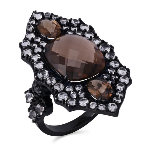 Anel em Prata Luxo Setara de Topázio Smoke e Topázios Brancos 127620