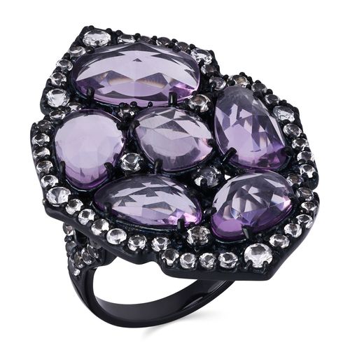 Anel em Prata Luxo Linha Setara Ametista e Topázios Brancos 128637