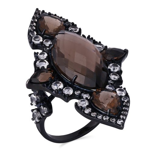 Anel em Prata Luxo Setara Quartzo Fume e Topázios Brancos 143890