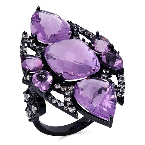 Anel em Prata Luxo Setara de Ametista e Topázio Branco 144205