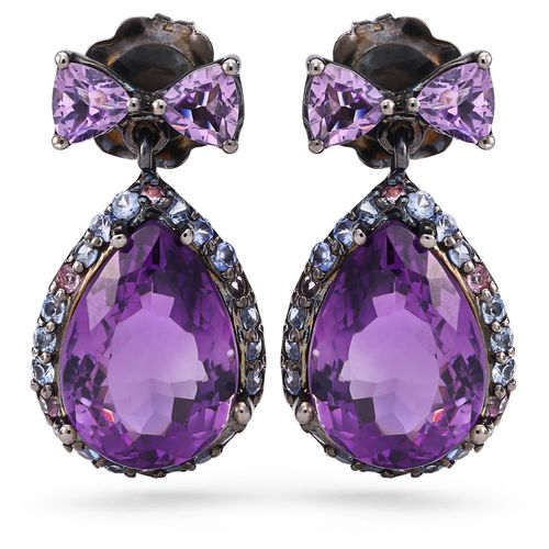 Par de Brinco em Prata Luxo Laço com Ametistas, Safiras Azuis e Safiras Rosas 188967