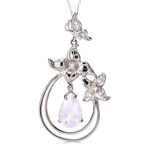 Pingente em Prata 925 Flor com Quartzo Blue Moon e Diamantes 167822