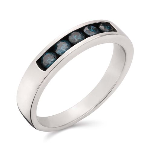 Meia Aliança em Prata 925 com Diamantes Azuis 127455