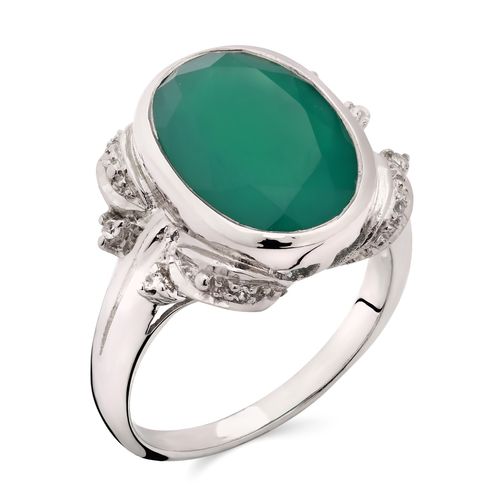 Anel em Prata 925 com Calcedônia Verde  e Tópazios Brancos 169565