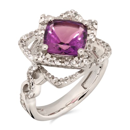 Anel em Prata 925 com Ametista e Topázios Brancos 170379