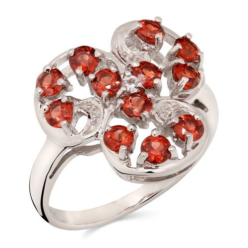 Anel em Prata 925 Com Granada e Topazios Brancos 170413