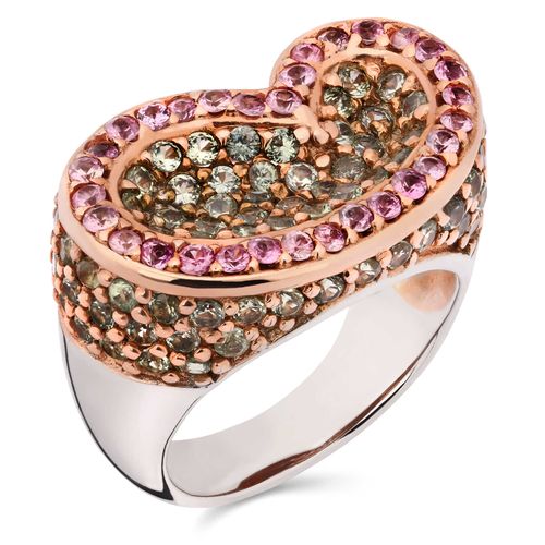 Anel  em Prata Luxo Coração  Mix de Pedras Banho de Ouro Rosé 185453