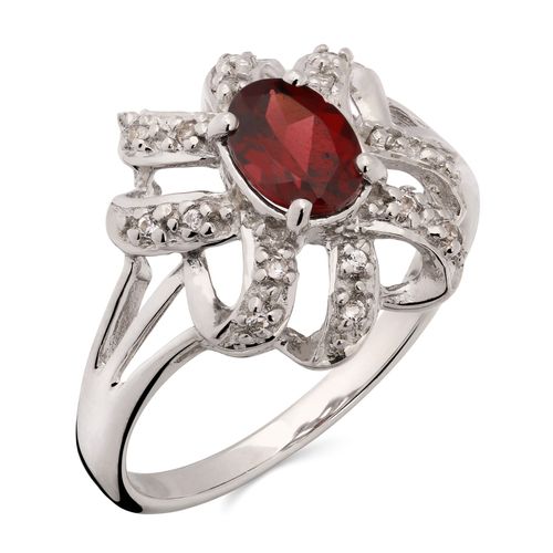 Anel em Prata 925 Com Rodolita Central e Topázio Branco 158353