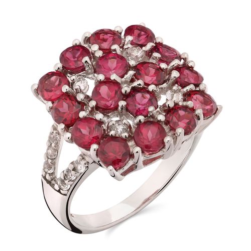 Anel em Prata 925 com Rodolitas e Tópazios Brancos 164551 Anel em Prata 925 com Rodolitas e Tópazios Brancos 164551