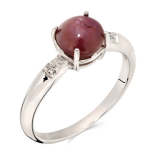 Anel em Prata 925 com Rubi Estrela Cabuchon e Topázios Brancos 157378 Anel em Prata 925 com Rubi Estrela Cabuchon e Topázios Brancos 157378