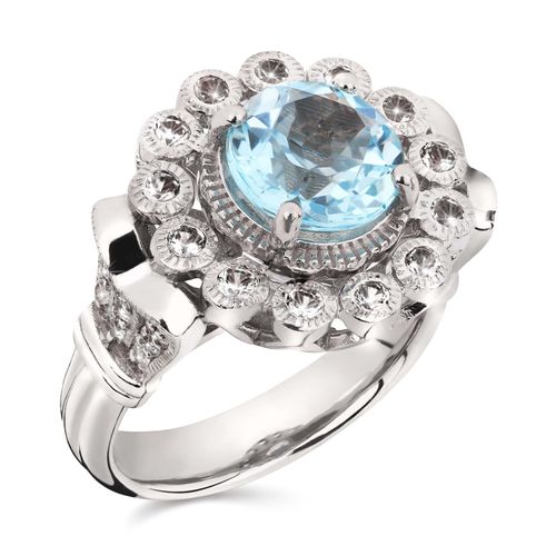 Anel Em Prata 925 com Topázio Azul e Topázios Brancos 155090