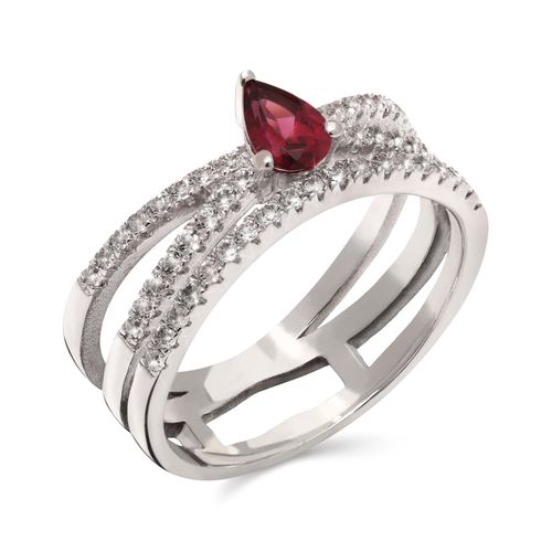 Anel em Prata 925 com Rodolita Gota e Zircônias 151428 Anel em Prata 925 com Rodolita Gota e Zircônias 151428