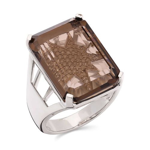 Anel em Prata 925 com Topázio Fumê e Diamantes 126005 Anel em Prata 925 com Topázio Fumê e Diamantes 126005