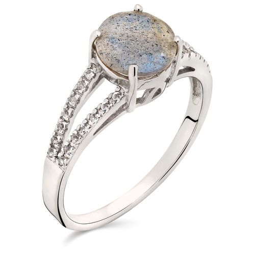 Anel em Prata 925 com Espectrolite e Topázio Branco 172123