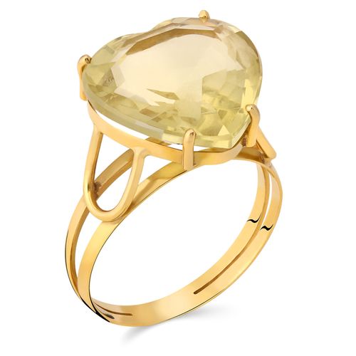 Anel em Ouro Amarelo 18k Coração com Quartzo Green Gold 189607 Anel em Ouro Amarelo 18k Coração com Quartzo Green Gold 189607