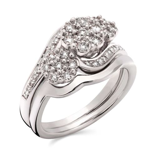 Anel em Prata 2 Aros Flor com Diamantes Aprox. 50 pts 132578 Anel em Prata 2 Aros Flor com Diamantes Aprox. 50 pts 132578