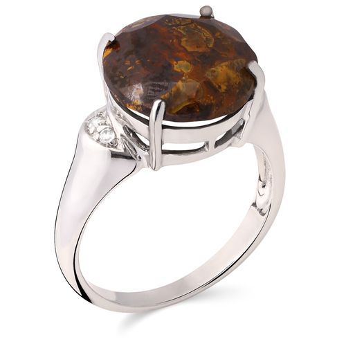 Anel em Prata 925 com Pedra Natural e Topázios Brancos 162607