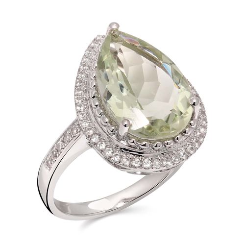 Anel em Prata Gota com Ametista Verde e Zircônias Aprox. 4,50 cts 138287