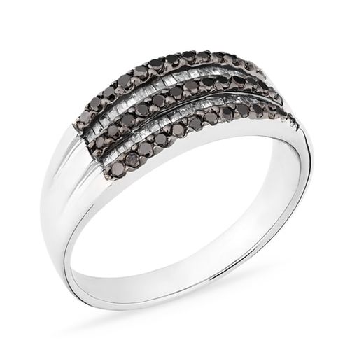 Meia Aliança em Prata com Diamantes Negros e Brancos Aprox. 75 pts 124986