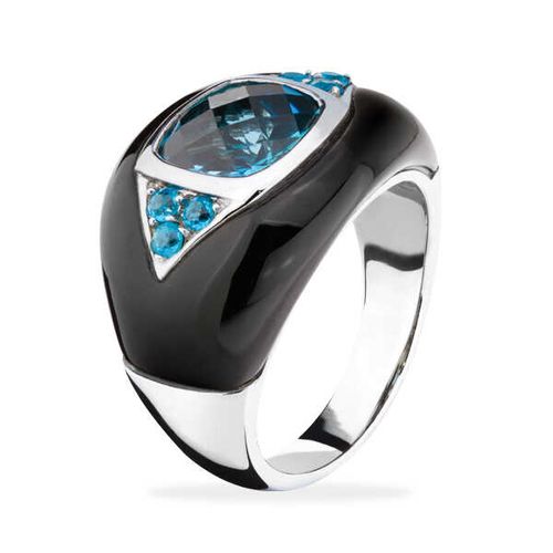 Anel em  Prata com Ônix, Topázio Azul e Apatitas 131164