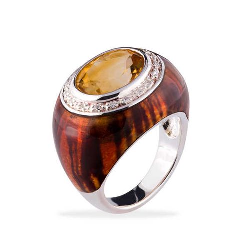 Anel em Prata com Resina Onça, Citrino e Dimantes 131126