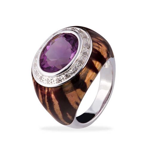 Anel em Prata com Resina Onça, Ametista e Diamantes 131127