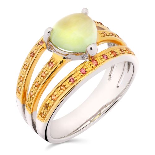 Anel Linha Premium em Prata 925 com Prenita e Safiras Laranjas 185316