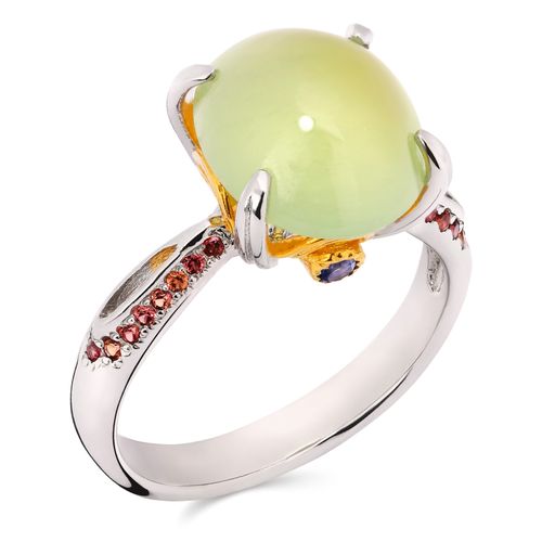 Anel Linha Premium em Prata 925 com Prenita,Safiras Laranjas, Safiras Azuis 185322