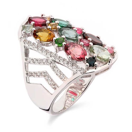 Anel em Prata com Turmalinas Coloridas e Zircônias Aprox. 3 cts 143141